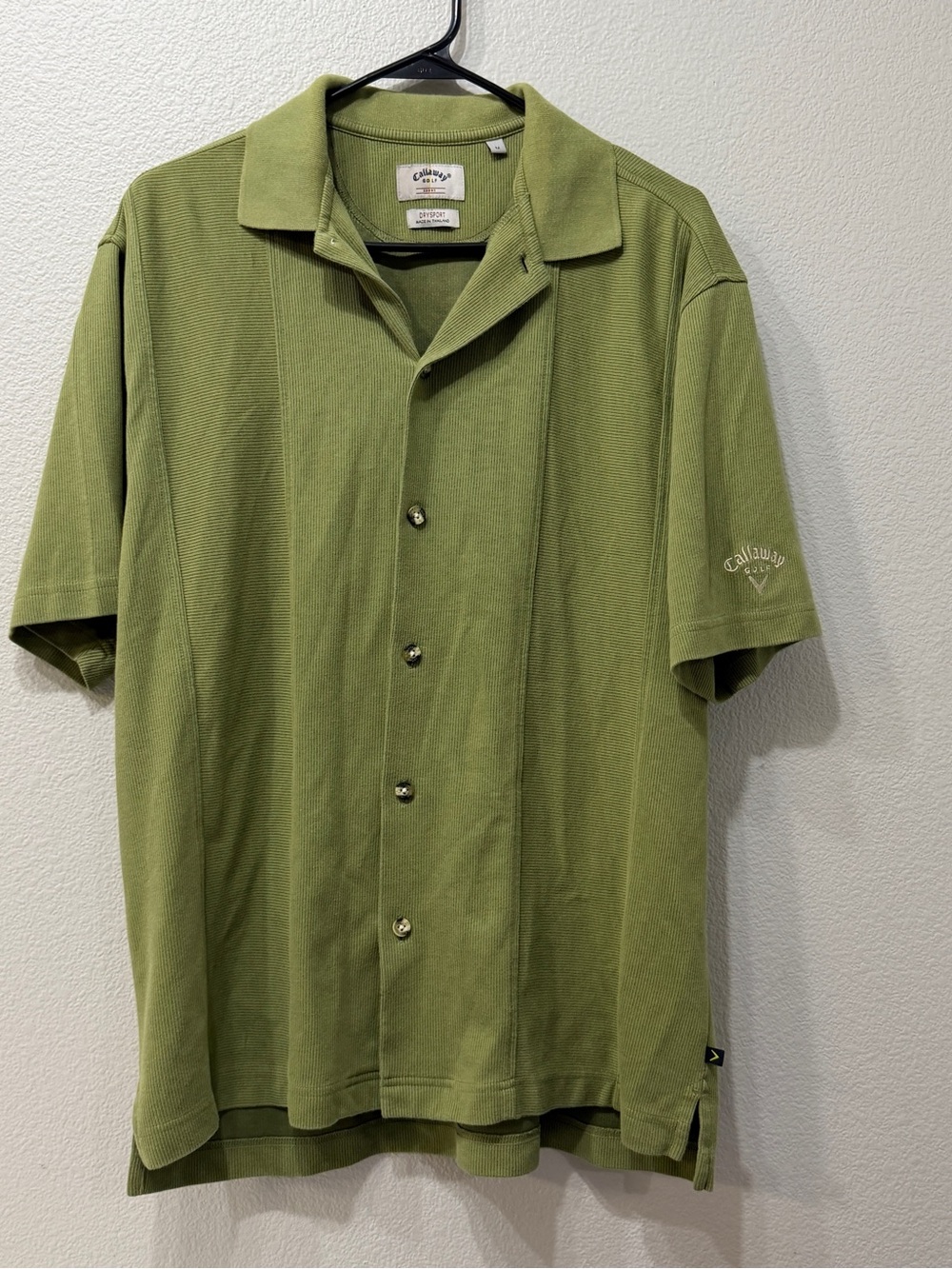 Callaway Golf DrySport Guayabera Style Ribbed Knit Polo Shirt Men’s M Green